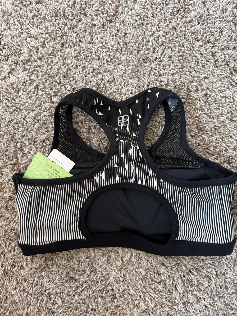 Black & White Striped Racerback Performance Sports Bra - Unbranded